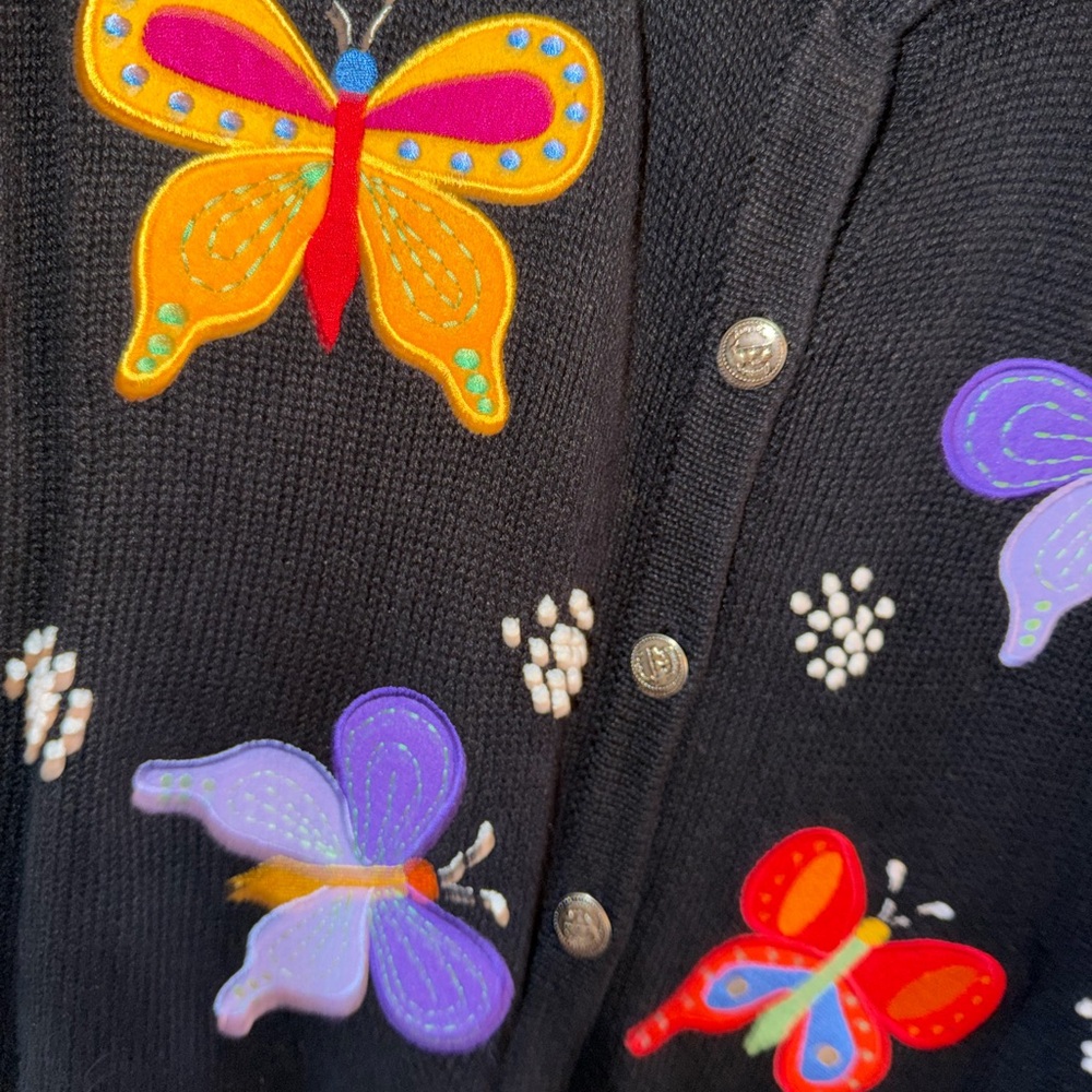 Quacker Factory Black Sweater with Purple Butterfly Embellishment - Picture 3 of 5